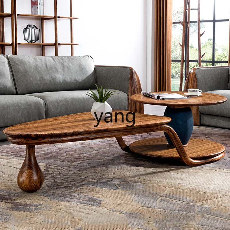 LMM Modern New Chinese Style Zebra Ugyen Wooden Tea Table Solid Wood Household Special-Shaped Major Combination Tea Table