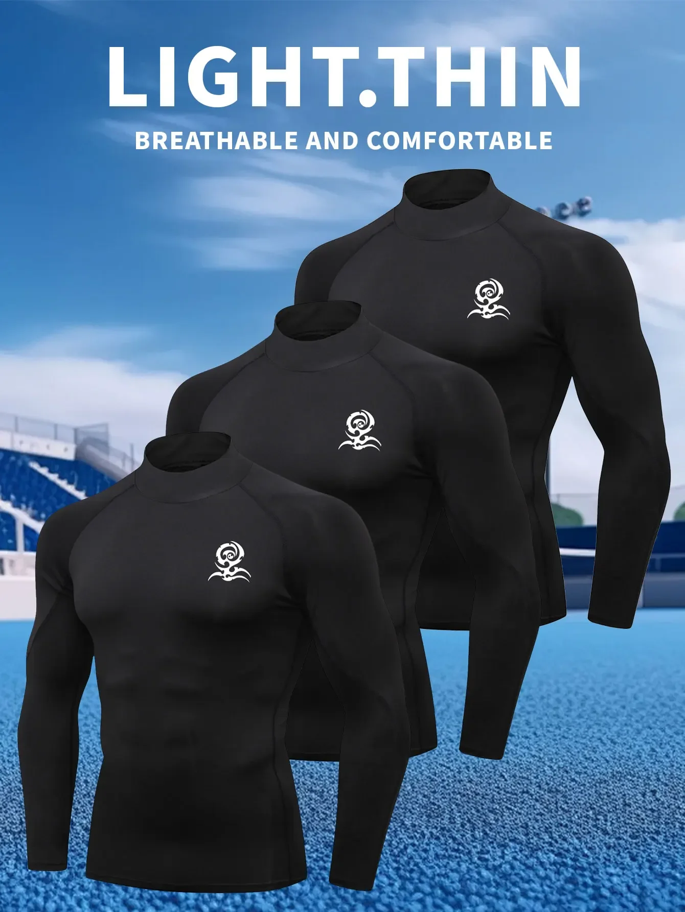 

Fitness top long sleeve men, basketball tight training suit, sports running speed dry compression high collar long sleeve