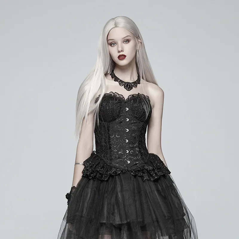 PUNK RAVE Women Gothic Lolita Black Elf Corset Tops Fashion Steampunk Sexy Lace   Evening Party Club Elegant