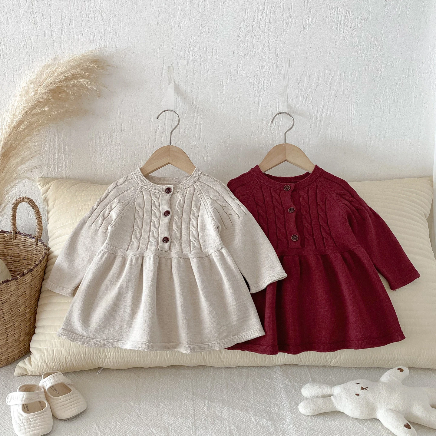 

9M-4Y Girls Clothes A Line Knit Clothes Long Sleeve Sweater Dress Daily Style Kids Dress for Girls