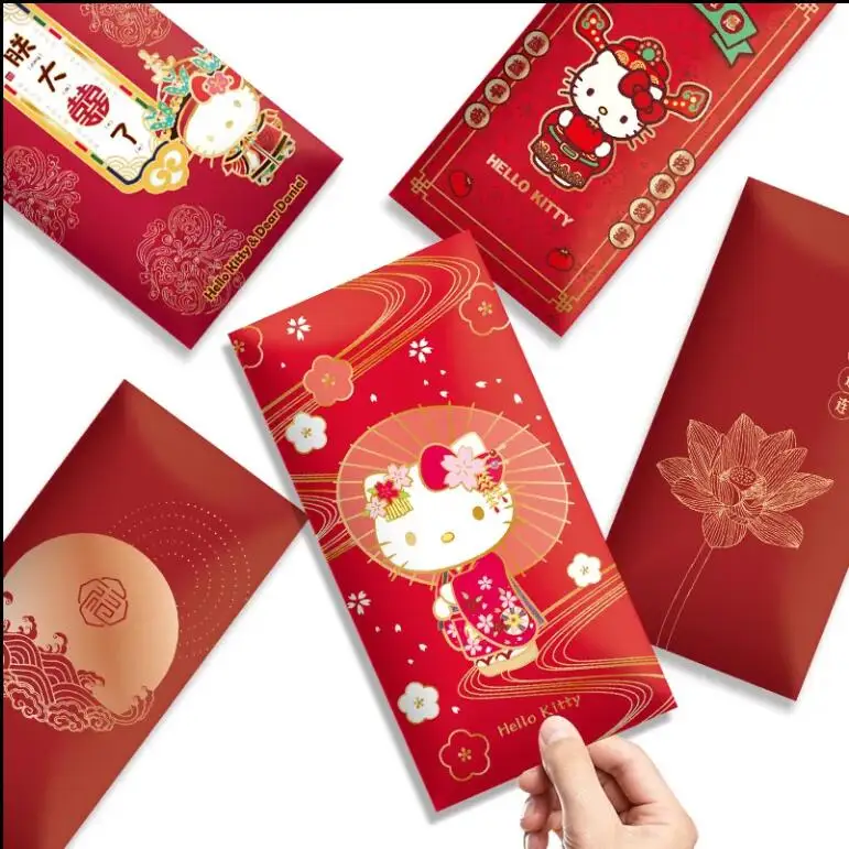 Anime Kawaii Cartoon Cute Sanrios Girl Creative Cartoon Big Head Hellokittys Personality Childrens Happy New Year Red Envelope