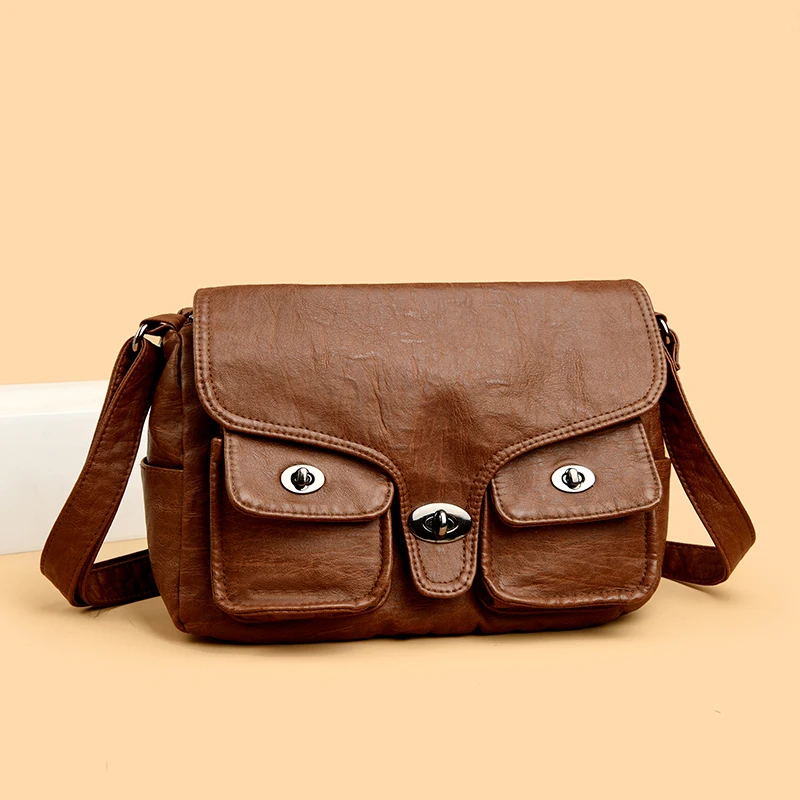 New Fashionable Soft Leather Commuter Bag Women's Retro Style Brand Shoulder Handbag Casual Solid Color Daypack Crossbody Bags
