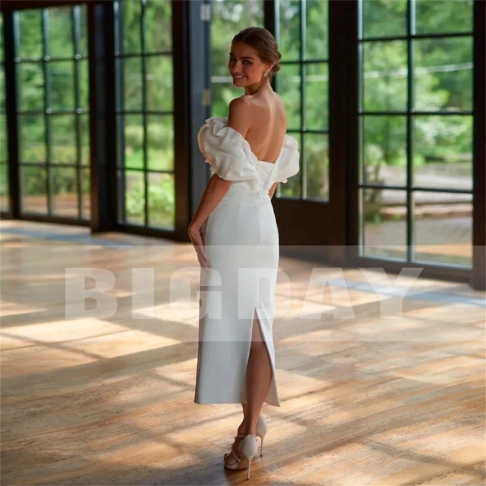 BIGDAY Abito da sposa moderno tubino 2025 con spalle scoperte Piega aperta sul retro Abito da sposa senza spalline diviso Vestido De Noiva Personalizzato