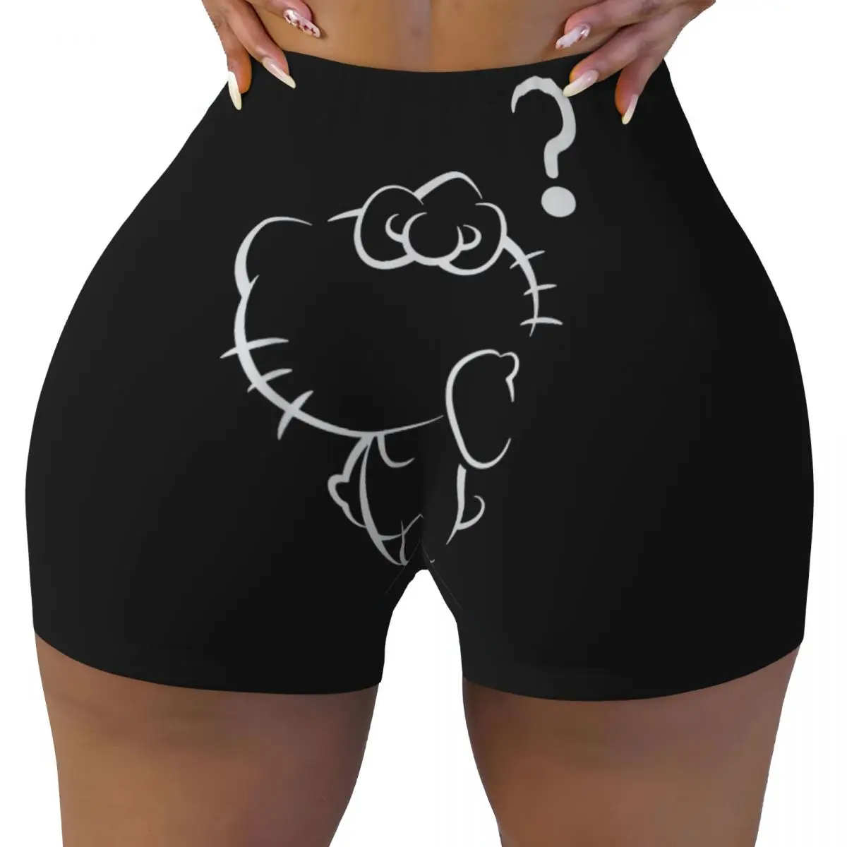 Ladies Workout Yoga Tight Shorts Hello Kitty Question Mark High Waist Shorts Workout Wear