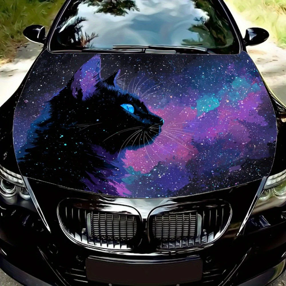 

Starry Sky Black Cat Car Hood Stickers, Racing Car Modification Vinyl Car Film, Waterproof And Wear-resistant Decorative Sticker