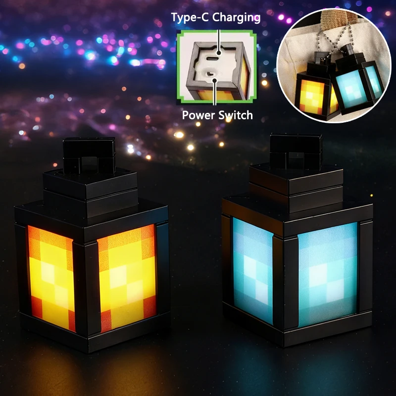 Mini Linterna Creativa Recargable con Forma de Llavero, Lámpara Pixel, Luz de Ambiente para el Hogar, Habitación, Mesita de Noche, Decoración para Mochila, Regalo