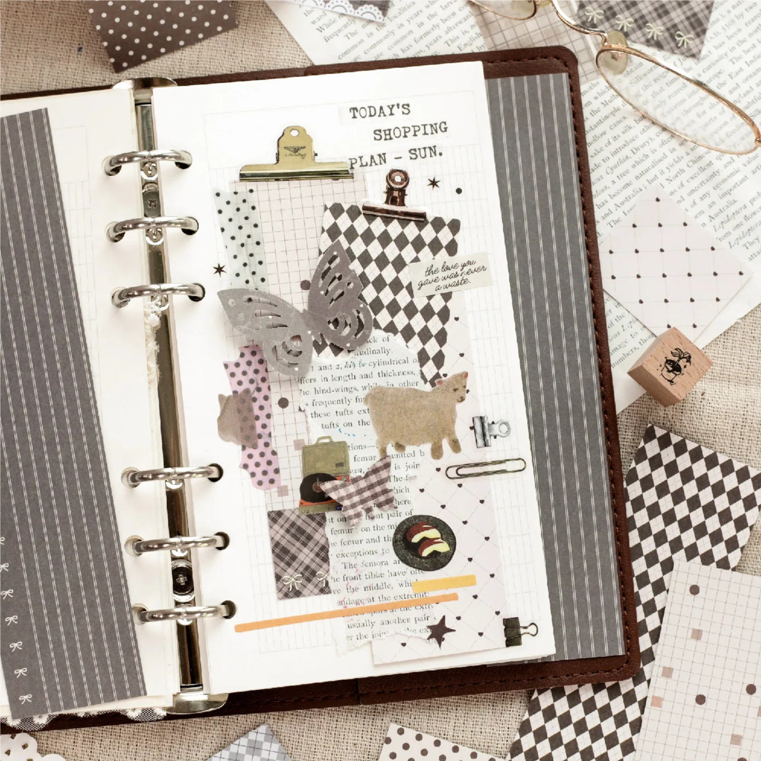 50pcs/lot Memo Pads Material Paper Daily Grid Story Junk Journal Scrapbooking Cards Retro Background Decoration