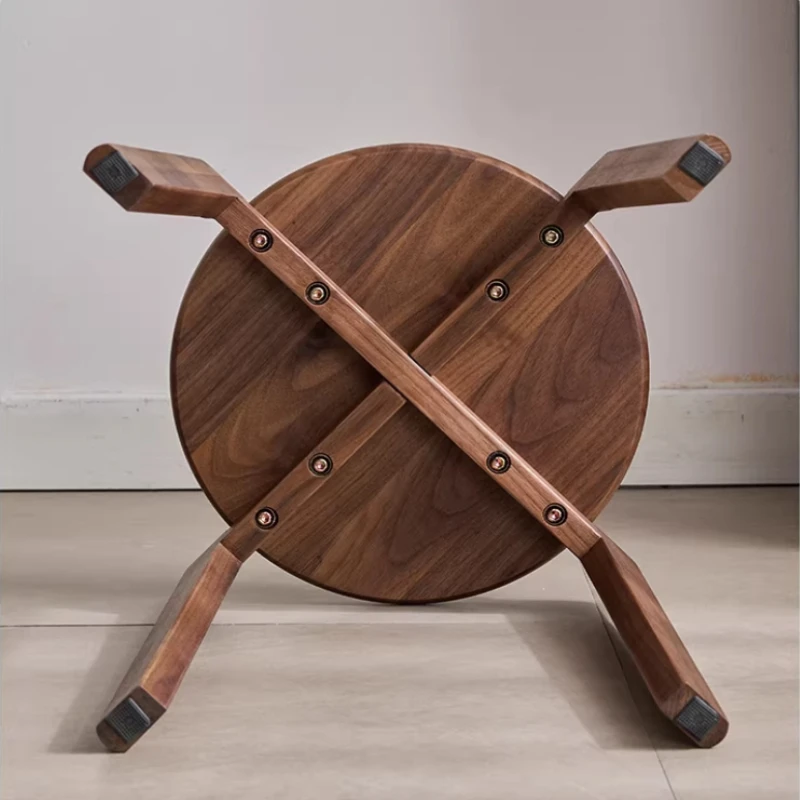 Black Walnut Dining Stool Stackable Round Seat Versatile Living Room Chair Compact Dressing Stools Practical Home Furniture