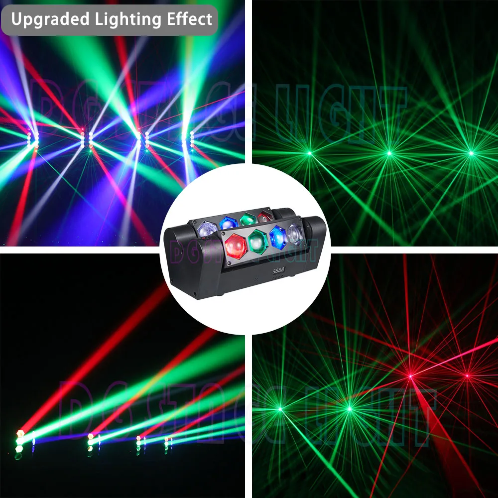 4PCS 8*3W Mini Stage Lights with Laser RGB Spider Lamp DMX 512 Control Party Audience Bar Disco Lights Holiday Ambient Light