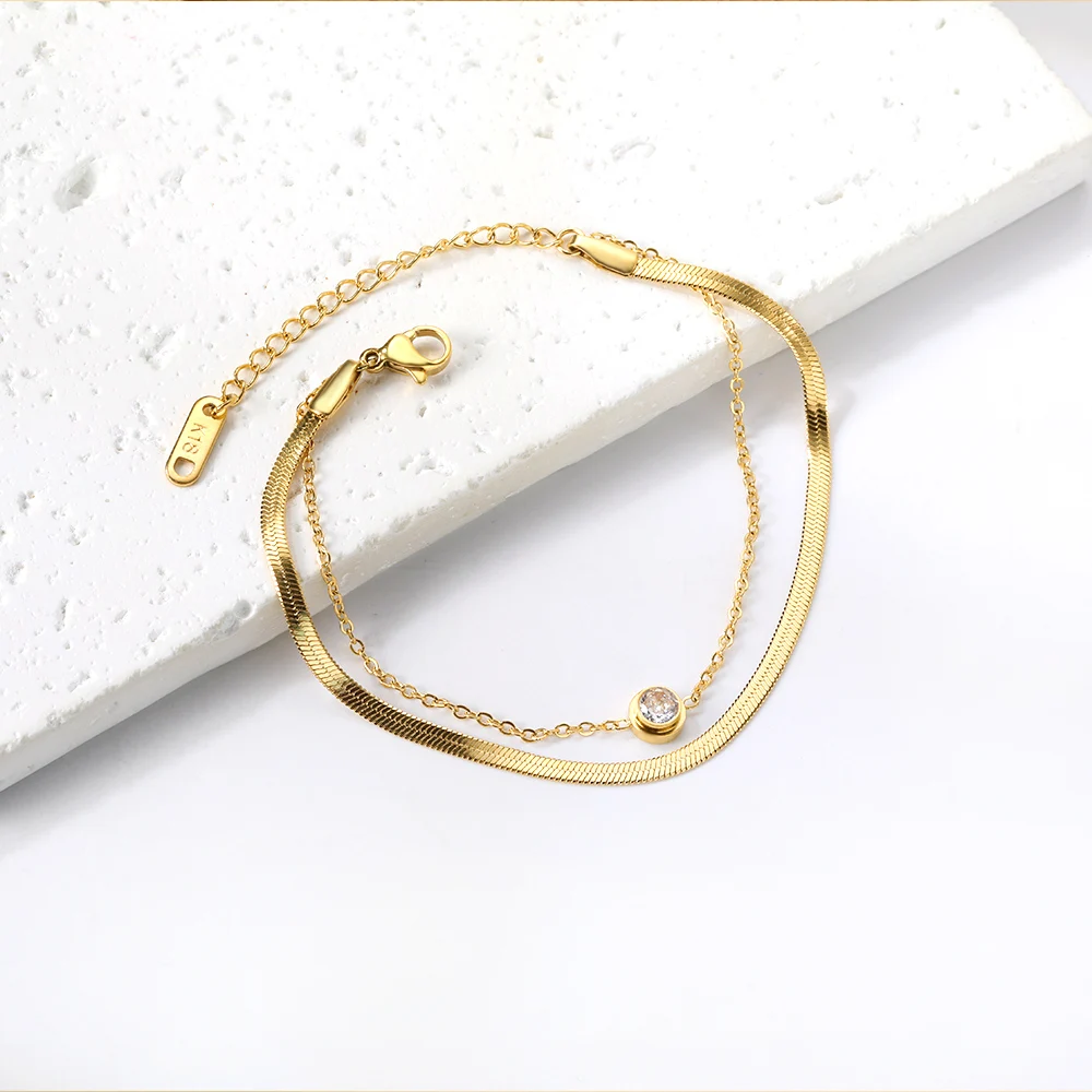 

LUXUSTEEL Trendy Herringbone Snake Chain Bracelet For Women Gold Color Stainless Steel Flat Bracelets Jewelry Pulsera Mujer
