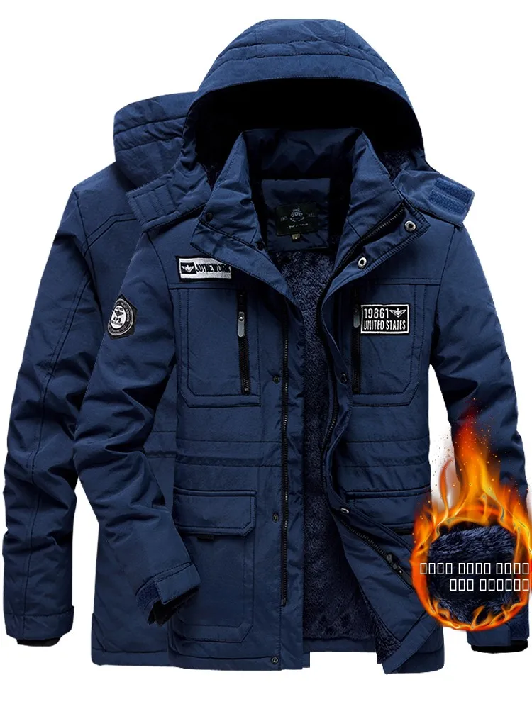 

Men's Winter Thiened Fce Lined Detachable Cap Jaet Outdoor Climbing Cotton Coat Warmth Outdoor Faion Urban Sle