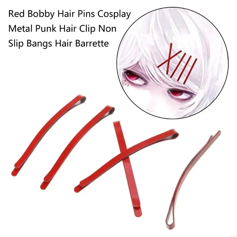 R1WE Red Bobby Hair Pins Cosplay Metal Punk Hair Clip Non Slip Bangs Hair Barrette