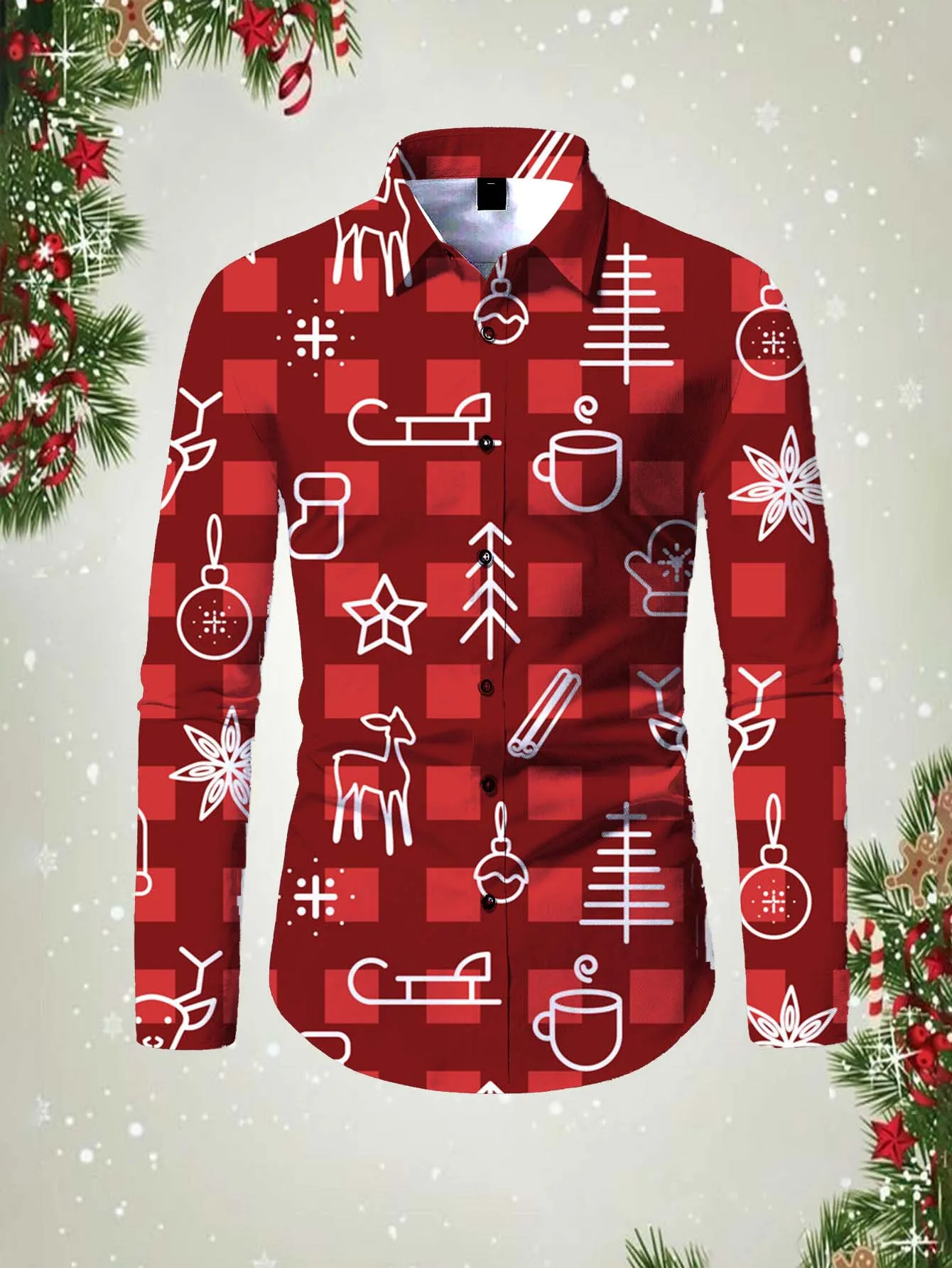 Funny Santa Claus Casual Men's Long Sleeve Shirt Daily Autumn Fashion  Lapel Men's Street Christmas Elk Party Long Sleeve Tops