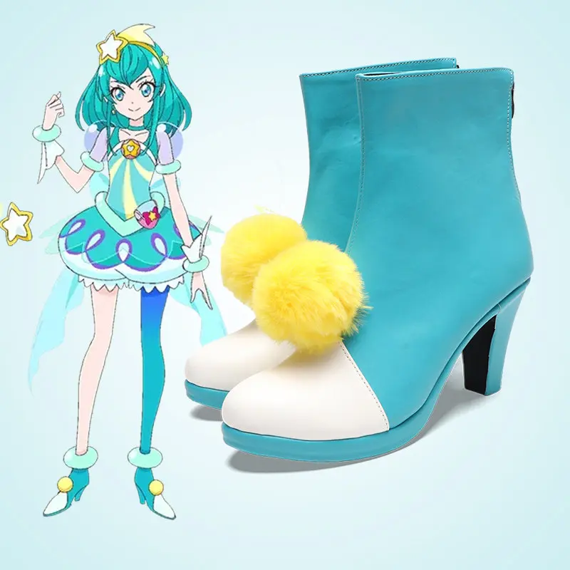 Anime Star☆Twinkle Precure Hagoromo Lala Cosplay Shoes Light Blue Short PU Leather Boots For Halloween Carnival