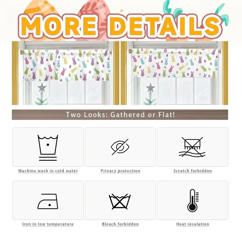 N96R Valance For Windows 54X18 Inch Easter Bunny Egg Spring Curtain For Kitchen Bathroom Living Room Decor
