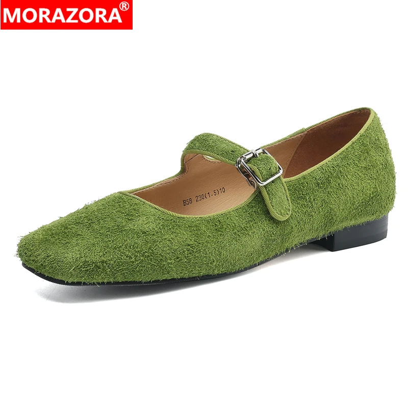 

MORAZORA 2025 Новые туфли из коровьей замши, женские туфли Мэри Джейн, женская обувь на низком каблуке, зеленые, фиолетовые, коричневые, вечерние модельные туфли