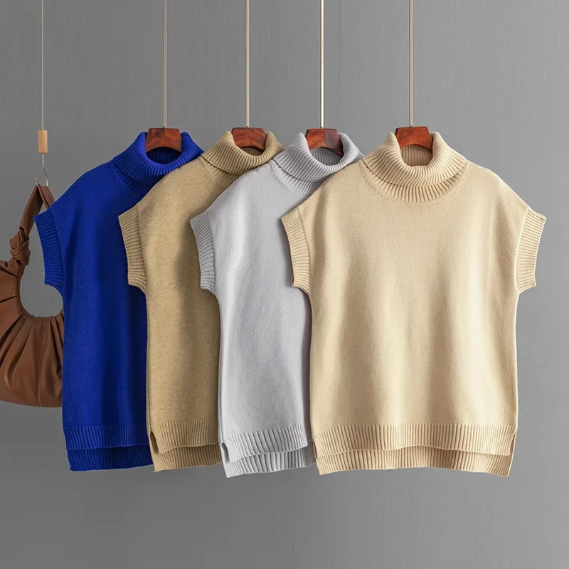 

Oversized Turtleneck Vest for Women, Comfortable Sleeveless Knit Pullover, Casual Solid Color Winter Layering Top