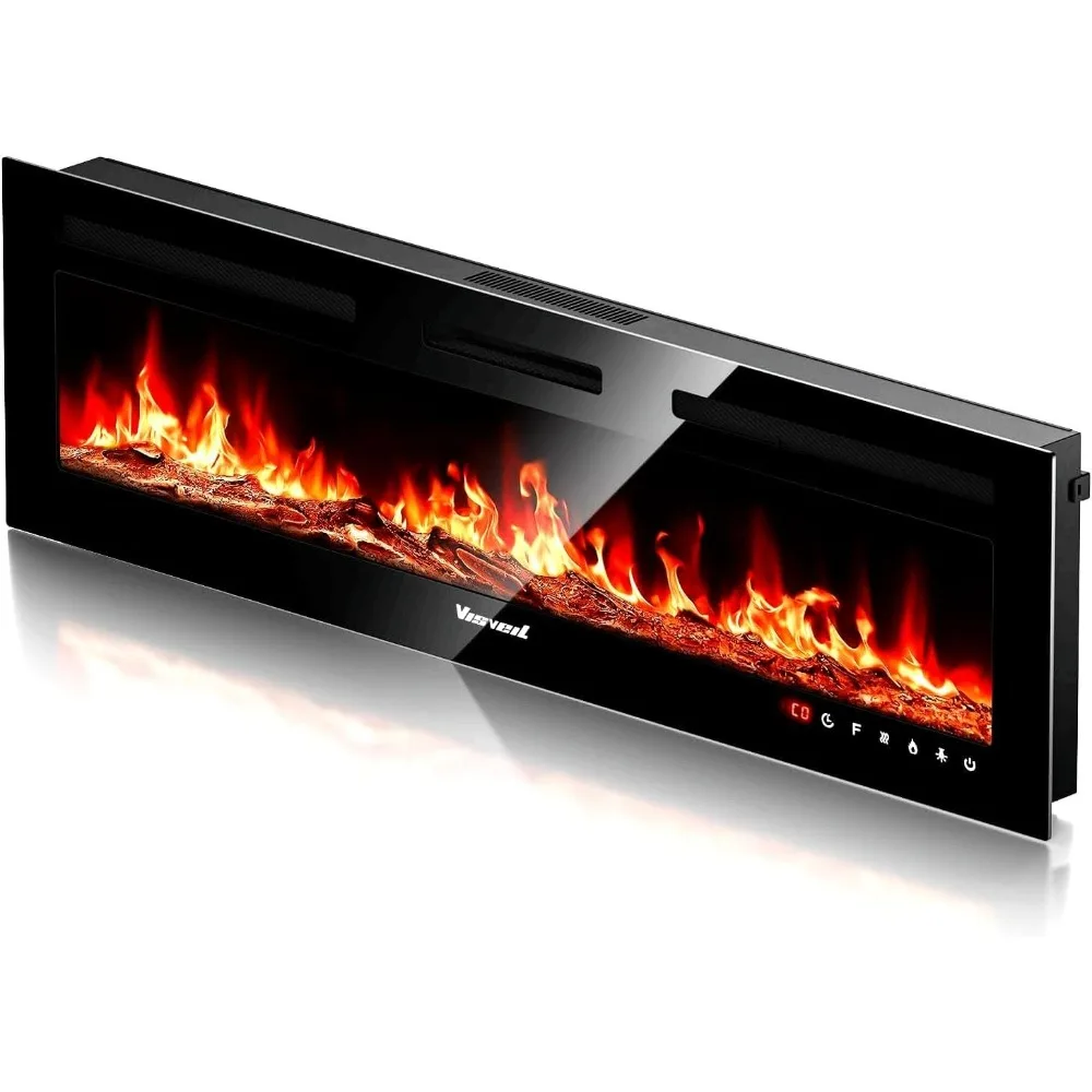 

60 Inch Wall-Mounted Electric Fireplace Heater with Timer, Touch Screen Control, and Lifelike Flame Effects