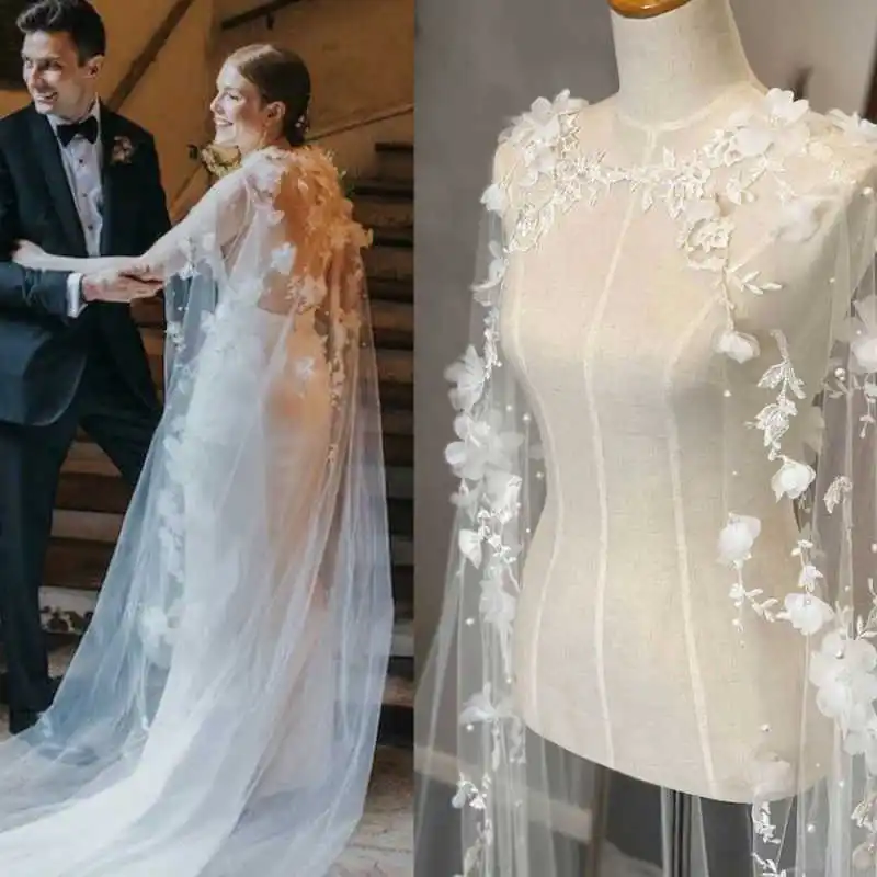 

Hot Sale Wedding Bride Wraps Shawl Capes Long Train Soft Lace Appliques Cloaks Custom Made Bridal Accessories