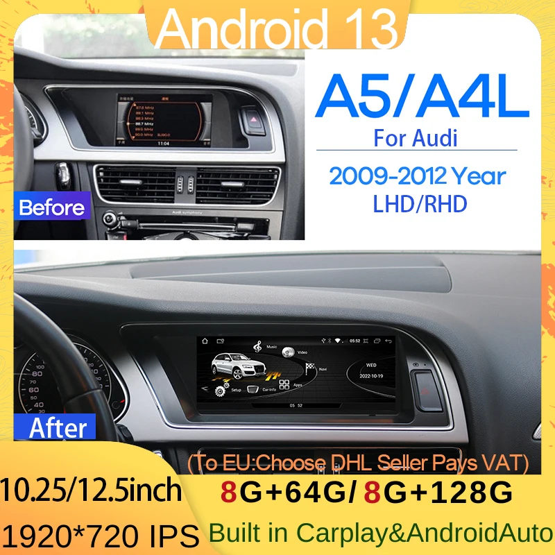 8.8inch 8 Core Android 13 Wireless Carplay Auto For AUDI A4 S4 B8 A5 Car Intellgent System Central GPS Multimedia