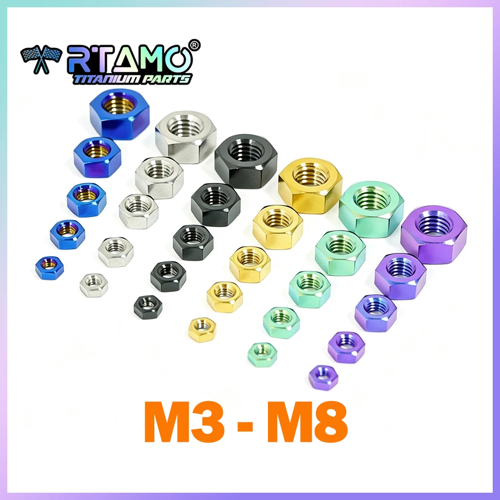 RTAMO Gr5 Titanium Nuts M3 M4 M5 M6 M8 Hex Nut CNC Parts for Bicycle Motorcycle Car Boat