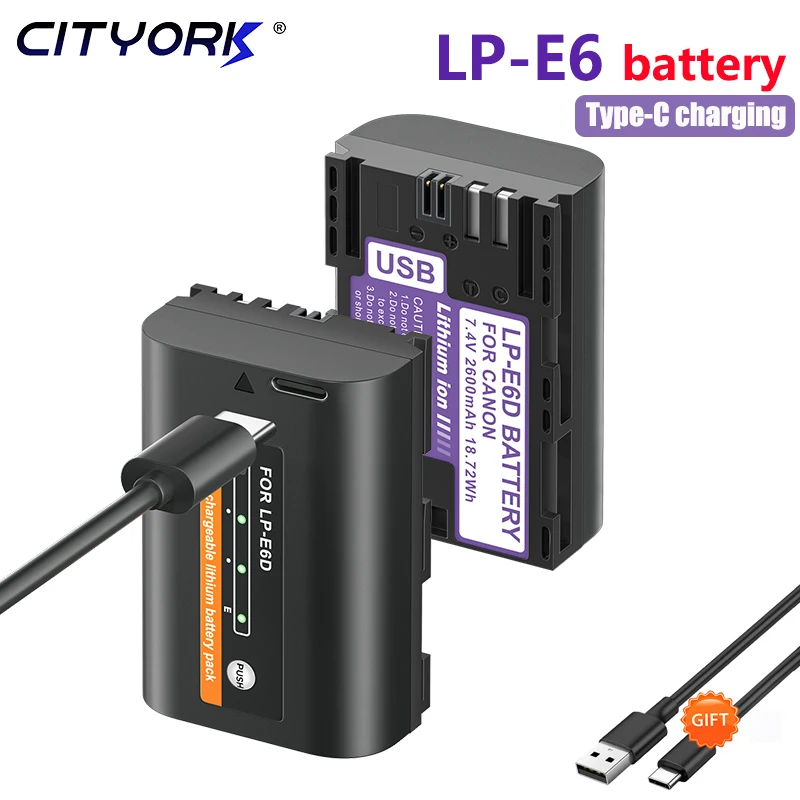 LP-E6 LP E6 LPE6 LP E6N E6NH Battery Bulit-in USB for Canon 5D Mark II III 7D 60D EOS 6D 80D EOS 5DS R Cameras with USB-C Input