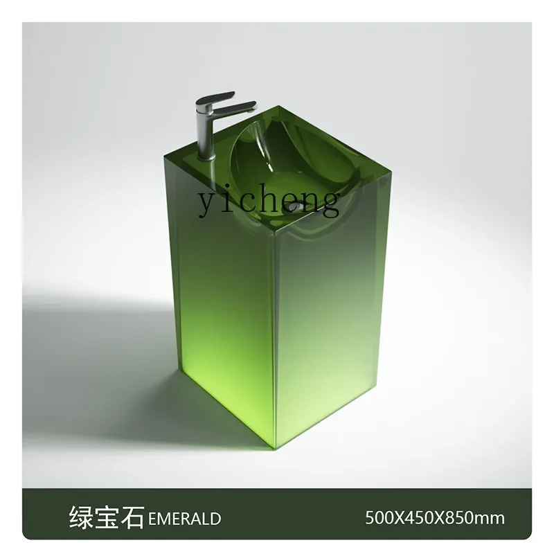 

color transparent resin integrated floor-to-ceiling bathroom outdoor courtyard hand wash basin art column basin