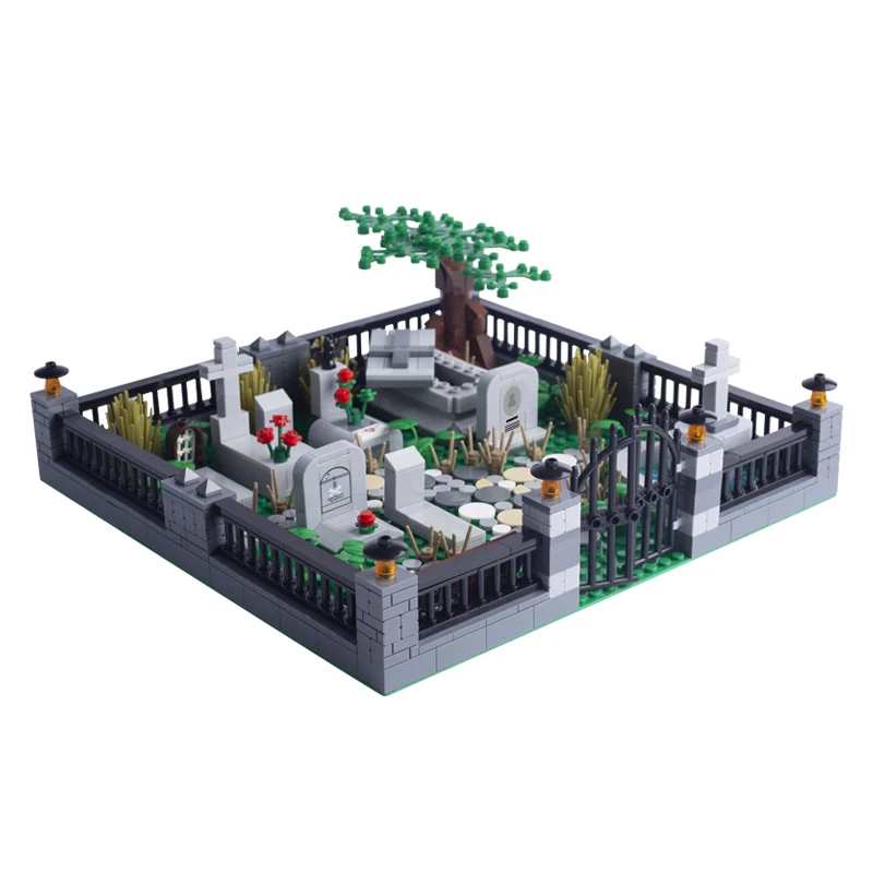 MOC City Building Blocks Scene Accessories Halloween Cemetery Model Plant Flowers Bat Toy Set Construction Bricks Gift K039 DIY