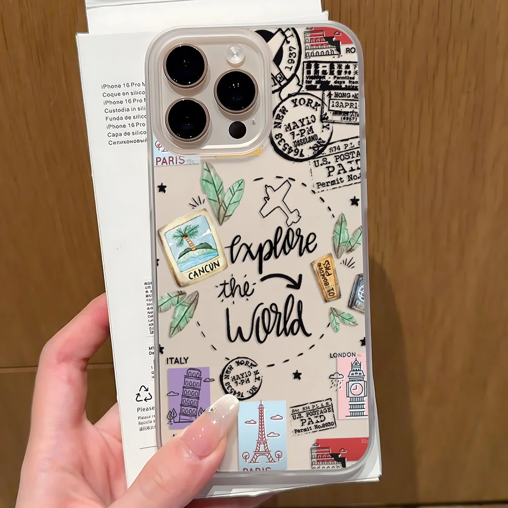 Weltreise-Design Handyhülle für iPhone 17 16 15 14 13 12 11 Pro Max Mini SE 7 8 Plus 17E Air Stoßfeste Weiche Transparente Schutzhülle – Detail 6