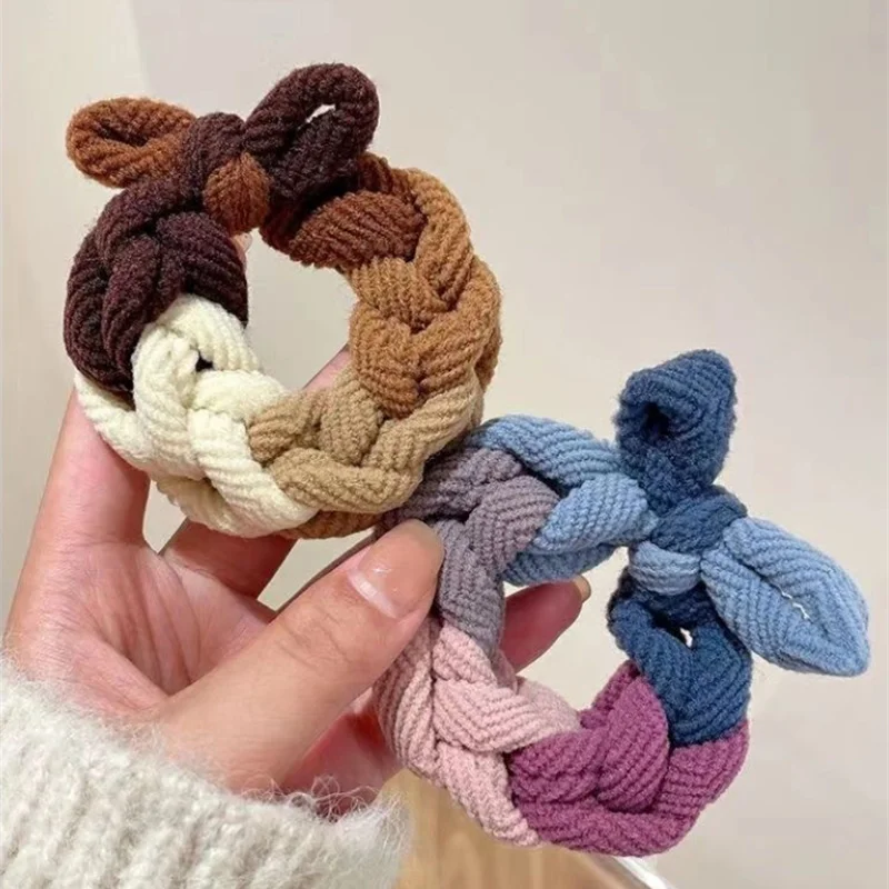 5pcs Nieuwe Boog Haarbanden Kleurrijke Handgeweven Haar Touwen Voor Vrouwen Hoge Elastische Scrunchies Verdikte Haarband Haaraccessoires