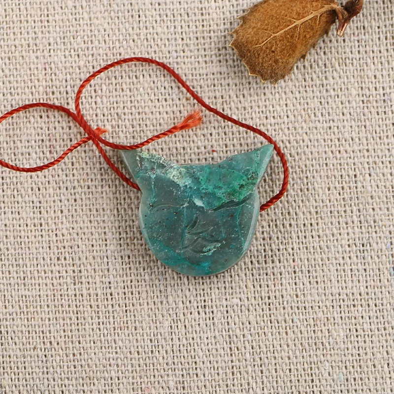 B&F Tokyo Cat Chrysocolla Pendant Beads, Handmade Natural stones beads, Polished Stones for jewelry Making Supplies