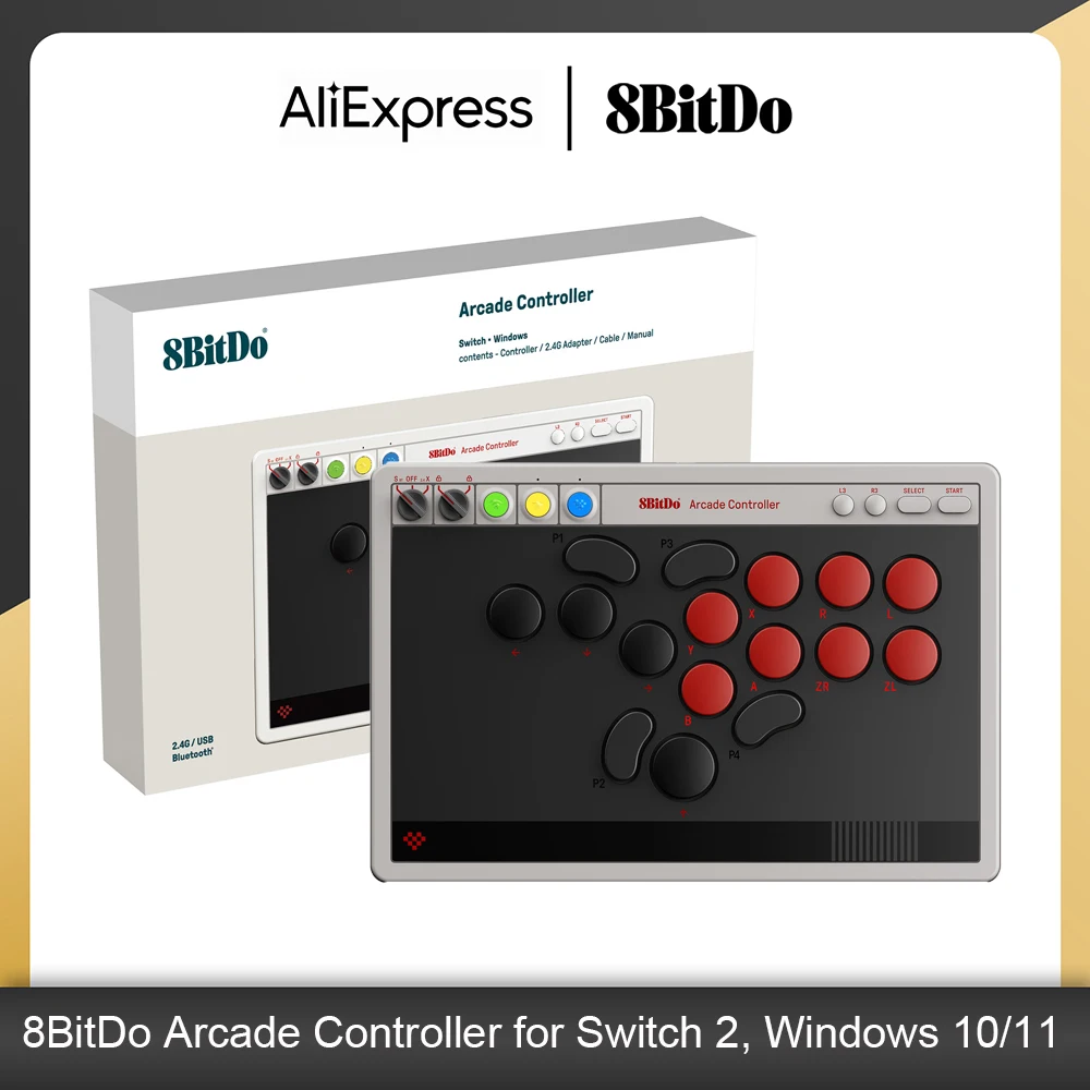 

8BitDo All-Button Arcade Controller для Switch/Switch 2 и Windows – Bluetooth, 2.4G, проводное подключение, с возможностью горячей замены печатной платы