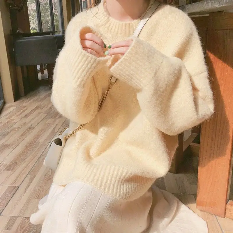 Glutinous Hoodie Sweater Women's Autumn Winter New Milk Cute Wear Gentle Lazy Style Interior Knitted Sweater