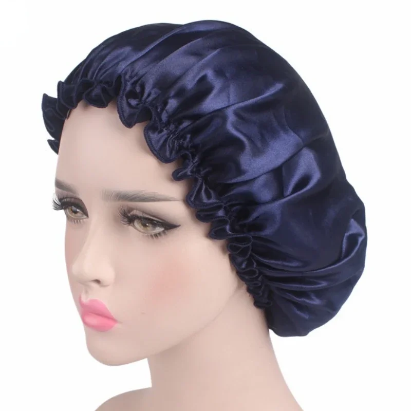 Satin Silk Bonnet Sleeping Hair Cap For Women Navy Night Cap Muslim Ladies Black Head Wrap Nursing Hat Cancer Headwear Wholesale