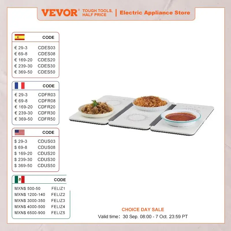 

VEVOR Electric Warming Tray 18.9" x 10.2" Portable Cold Rolled Sheet Heating Tray with Temperature Control (35-100℃) Catering