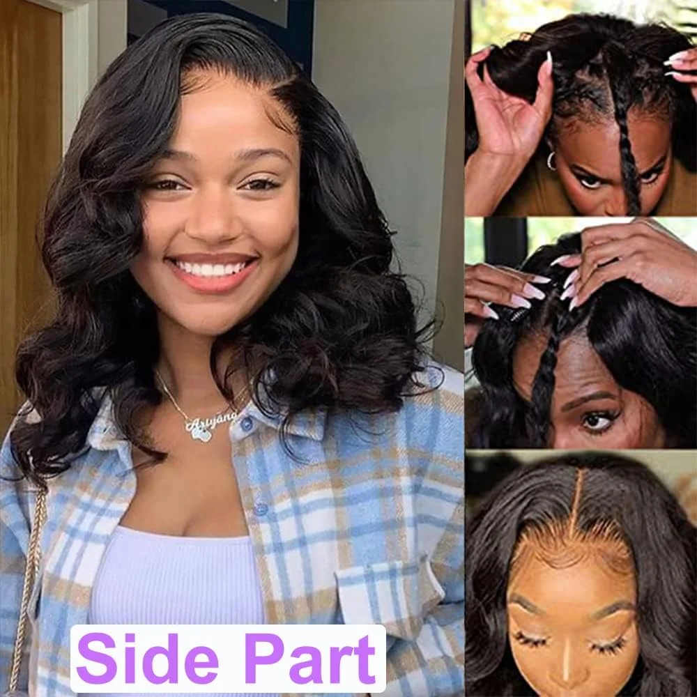 Perruques Bob en cheveux humains ondulés de 8 à 16 pouces, perruques en V pour femmes noires, perruque en U améliorée en cheveux humains, perruques sans colle en dentelle, bob court
