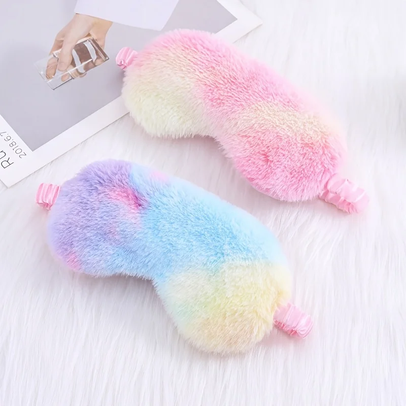1Pc Colorful Rainbow Sleep Eye Mask, Soft Plush Light‑Blocking Comfortable Eye Cover for Sleeping
