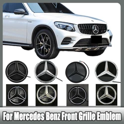 LED Mirror Style For Mercedes 16-19 GLC GLE GLS -Class Front Grilled Star Emblem Illuminated Logo Glossy Black And Chrome Silver