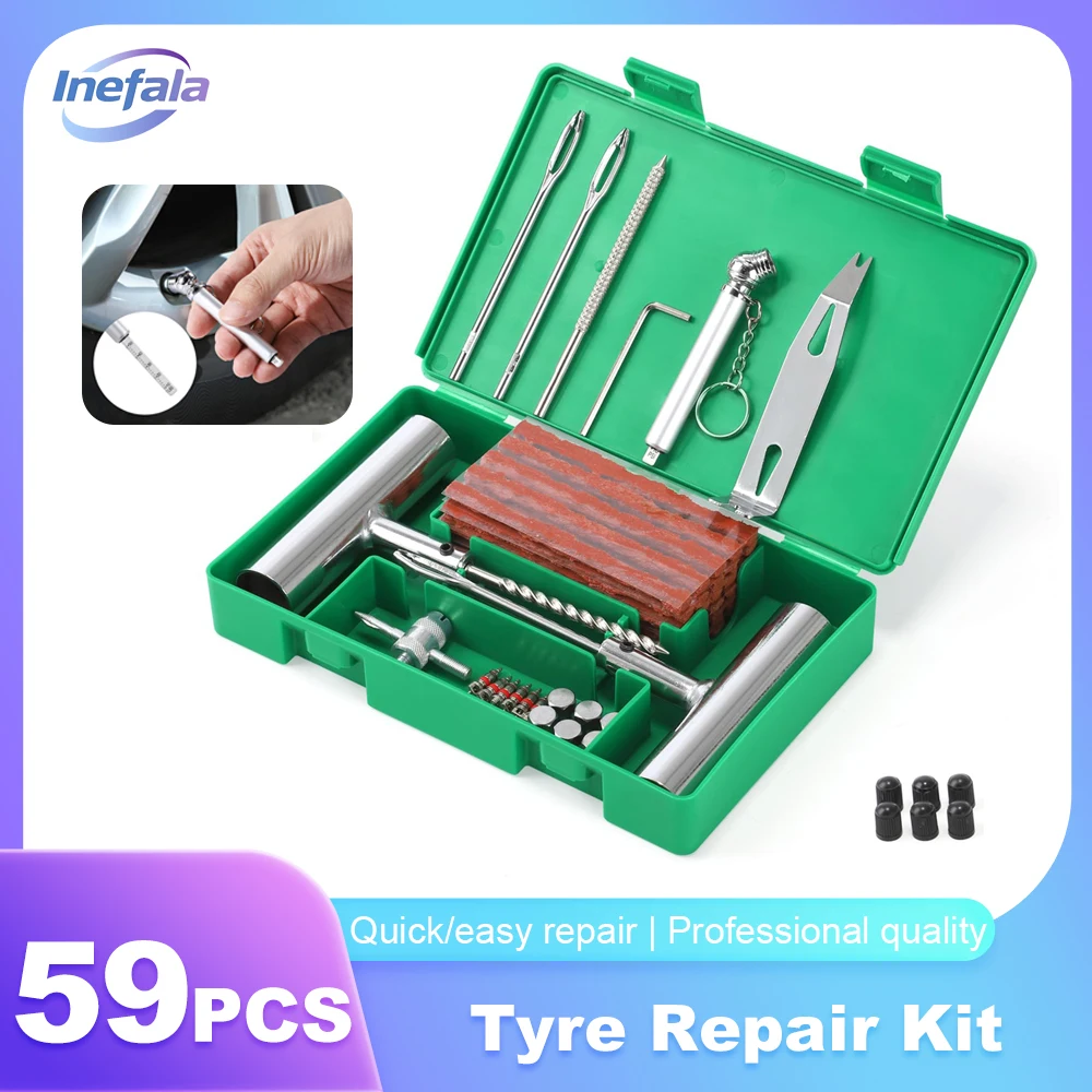 Inefala – ensemble de réparation de pneus de voiture, réparation d'urgence des crevaisons, jeu de bouchons de pneus, réparation de pneus plats pour voiture, moto, ATV, Jeep, camion