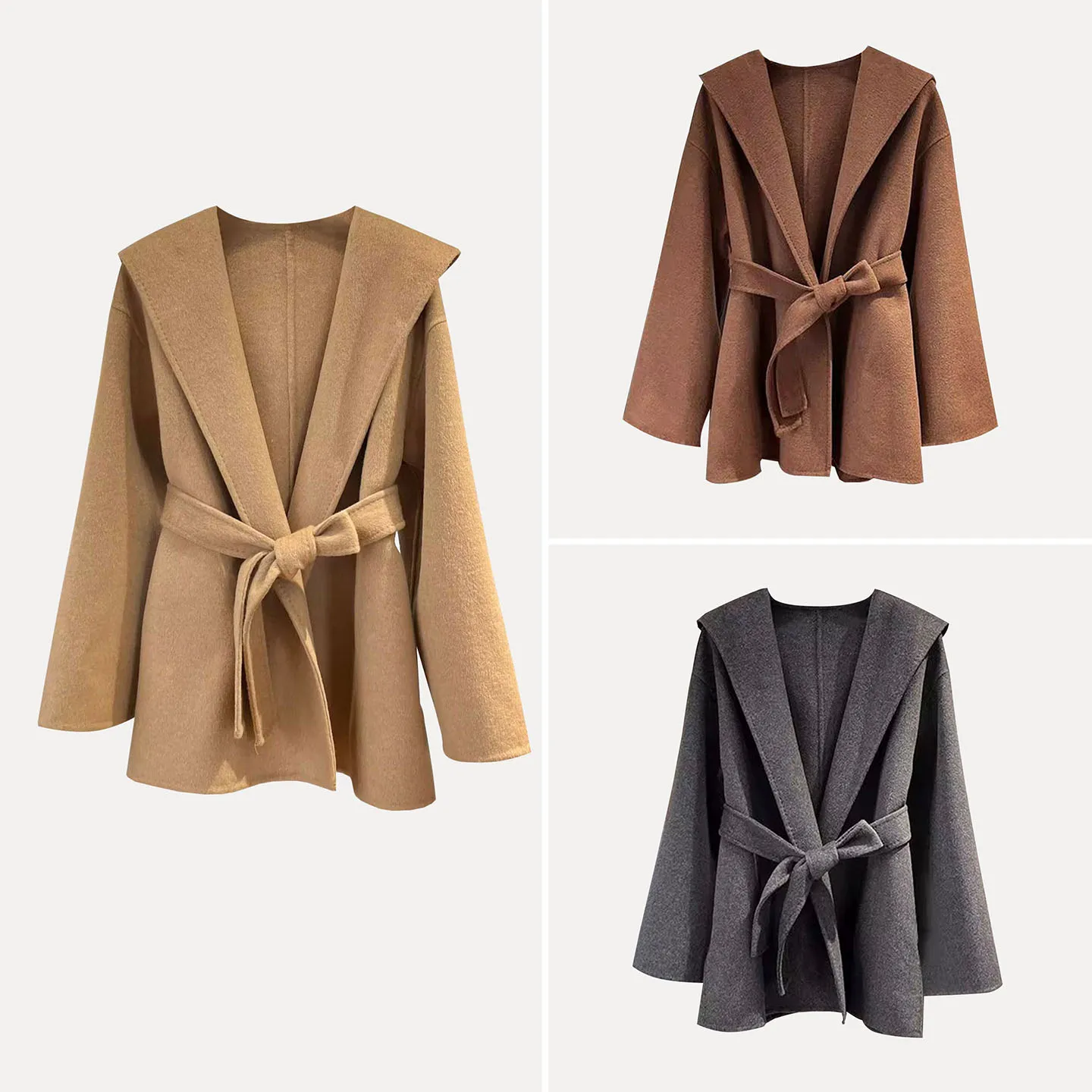 

Двустороннее шерстяное пальто средней длины с капюшоном, женская модная верхняя одежда для поездок на работу, новое поступление осени 2025 года