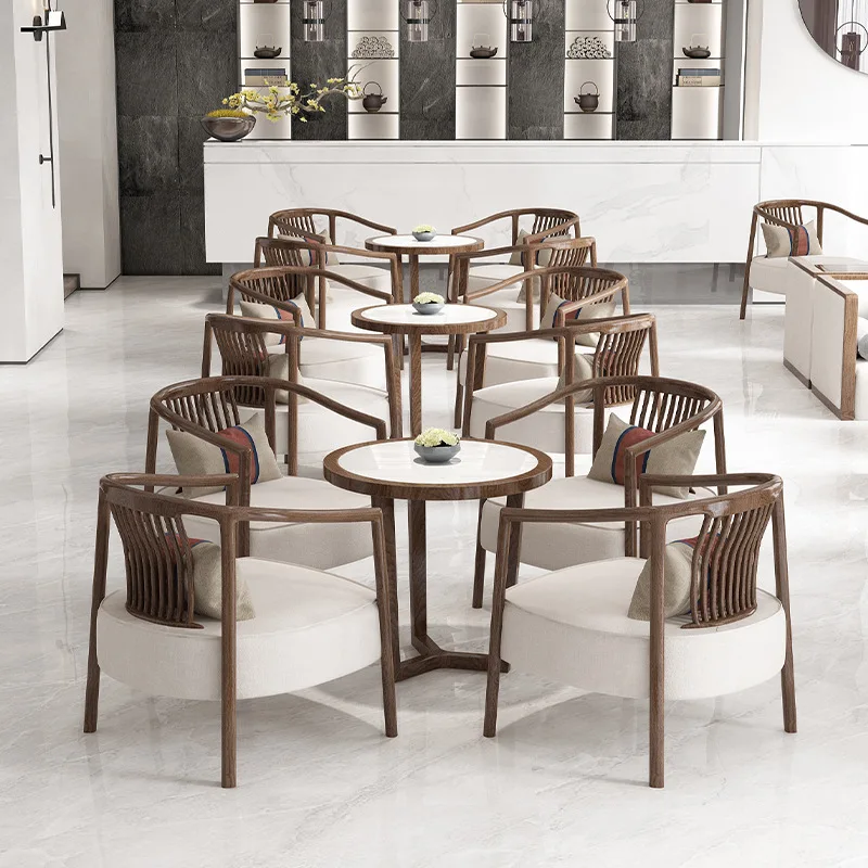 Negotiate the combination of tables and chairs New Chinese-style teahouse lobby solid wood reception one table and four chairs