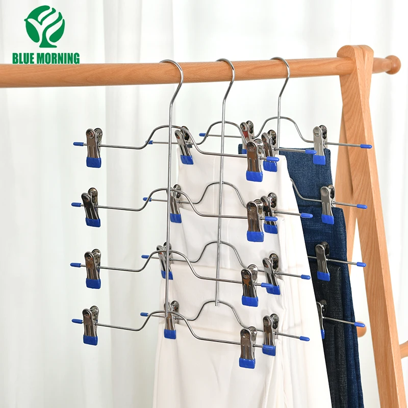 

3Pcs 4 Layer Clothes Skirt Trouser Hangers Multi layer Pants Rack with Clips Clothing Storage Multifunction Metal Hanger