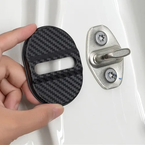 Imagen 2 del producto Cerradura de puerta de coche, cubierta protectora antioxidante, patrón de fibra de carbono, cubiertas de plástico para cerradura de puerta de coche, decoración de protección, accesorios para coche