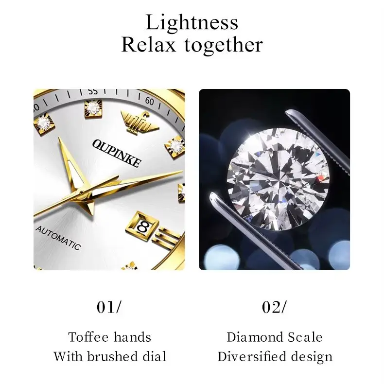 OUPINKE 3199 True Diamond Men Women Couple Watch Luxury Brand Swiss Movement Automatic Mechanical Watch Elegant Couple Watch Set