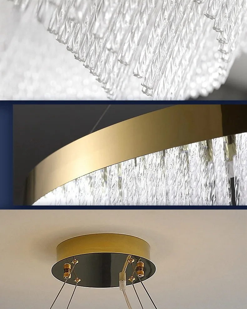 Dining Room Luxury Oval Glass Rod pendant Light led suspension Tri-color LED chandeliers Gold Bar Kitchen Lighting for home deco image 6