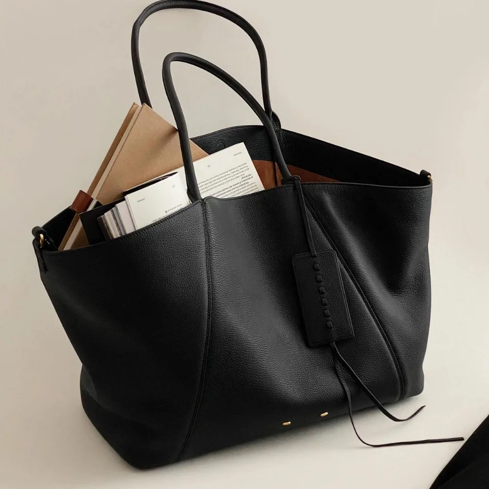 

2025 Autumn Winter New First-layer Cowhide Double-sided Available Tote Bag Large Capacity Lazy Wind Commuter Underarm Women Bag