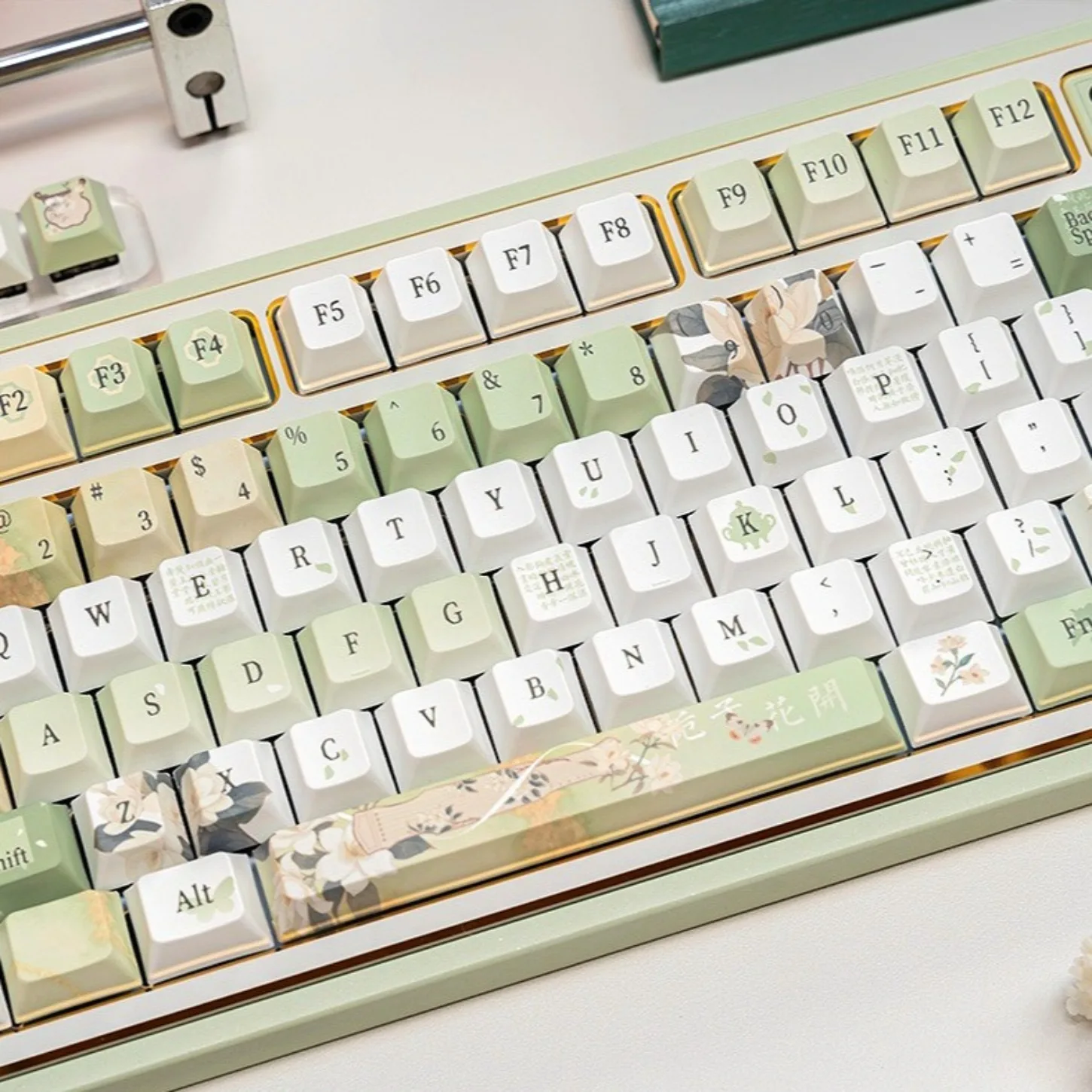 Gardenia Themed Cherry Keychain Kit PBT 132 Key Personalized Keycap HI75 HI8 HI8 68 F99 104 64 Wooting Mechanical Keyboard
