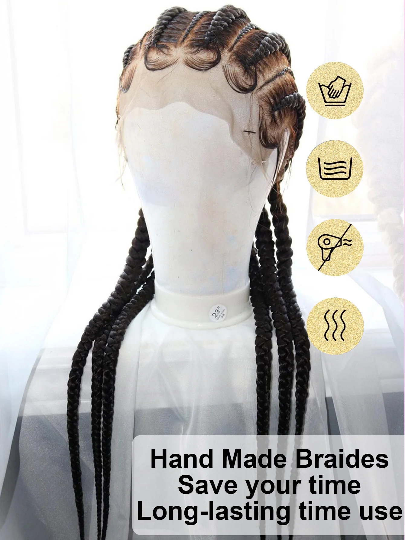 Synthetic Full Lace Cornrow Braided Wig Knotless Box Braids Wigs For Black Women Long 36Inches Handmade Jumbo Braiding Hair Wig