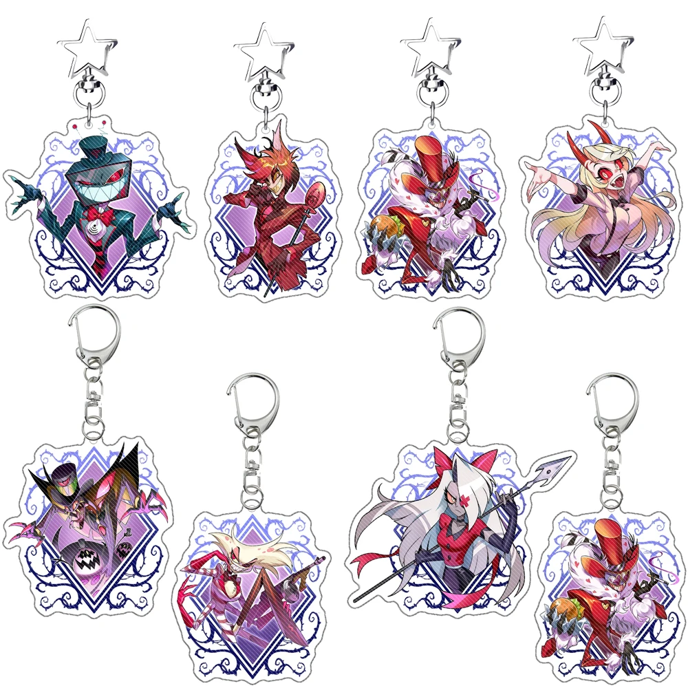 

Anime Cartoon Key Chain Hazbin Hotel Charlie Morningstar Vaggie Angel Dust Acrylic Keychain Bag Pendant Key Ring Gifts