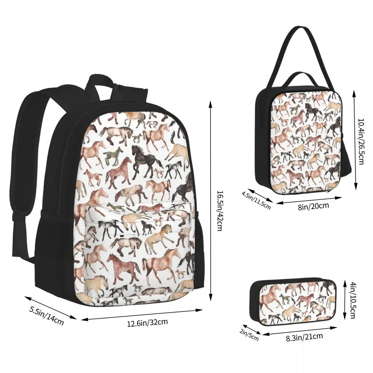 Zaini per cavalli ragazzi ragazze Bookbag borse da scuola per bambini Cartoon Kids zaino borsa per il pranzo borsa per penne Set di tre pezzi